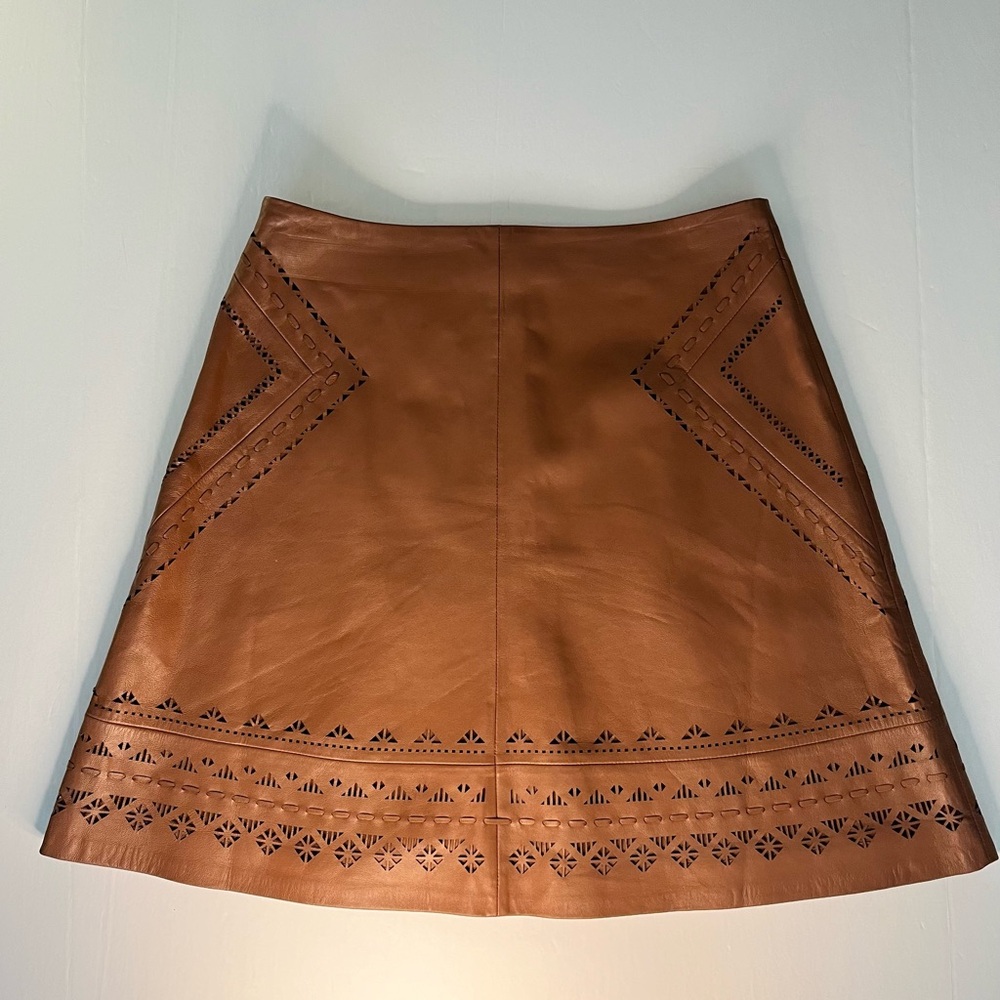 White House Black Market Leather Skirt Size‎ 4 Laser Cut Artisan Boho Western - Picture 5 of 12